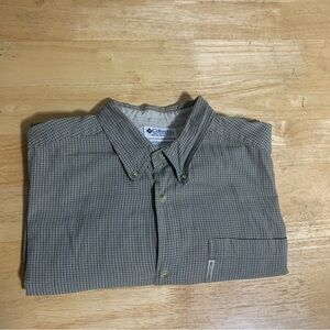 Columbia Mens Oxford Shirt Brown Black Striped Front Pocket Long Sleeve Size XXL